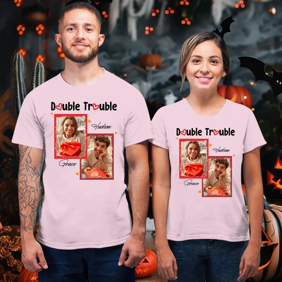 Double Trouble With Frames Photo - Personalized Gifts For Couple - Unisex T-Shirt