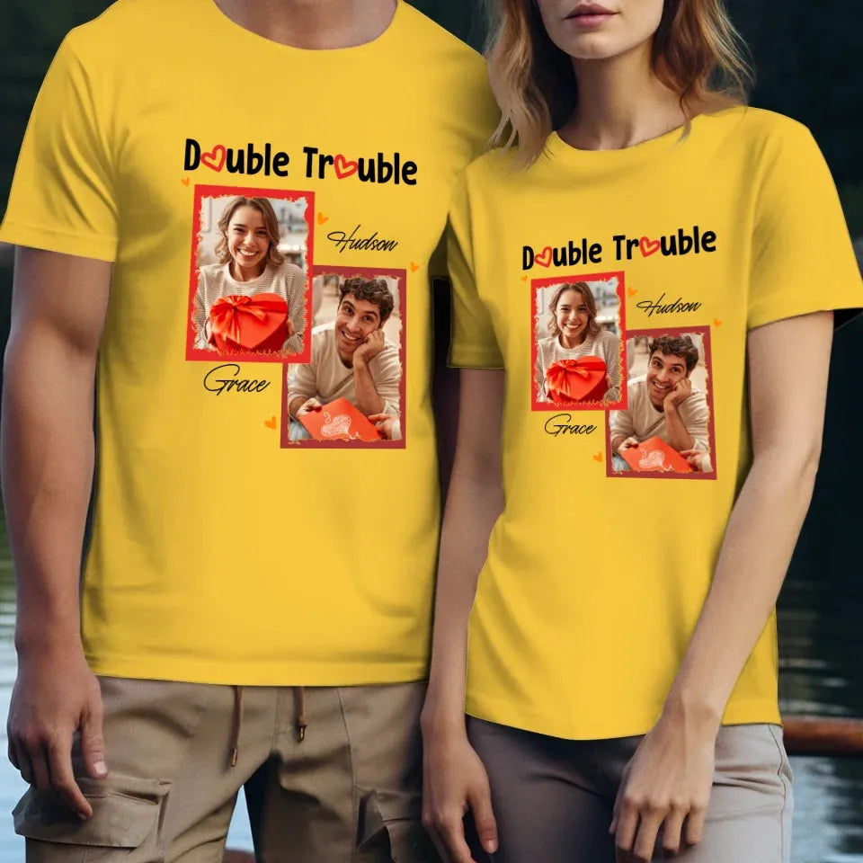 Double Trouble With Frames Photo - Personalized Gifts For Couple - Unisex T-Shirt