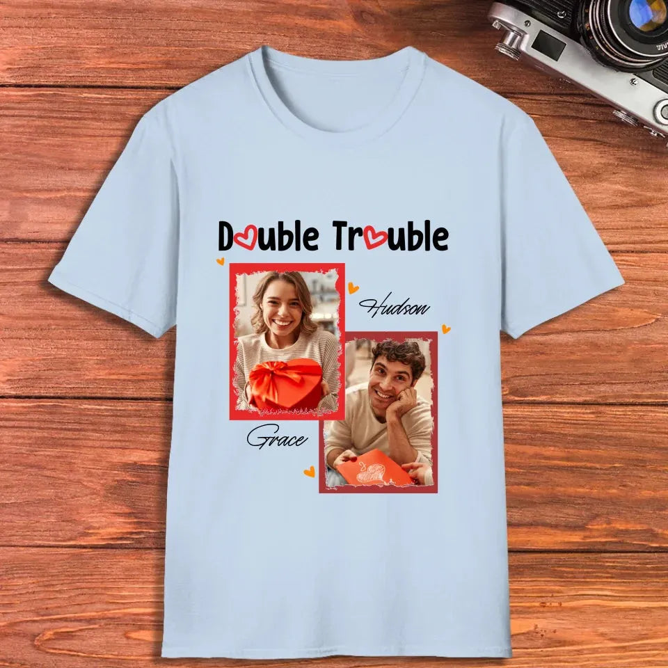 Double Trouble With Frames Photo - Personalized Gifts For Couple - Unisex T-Shirt