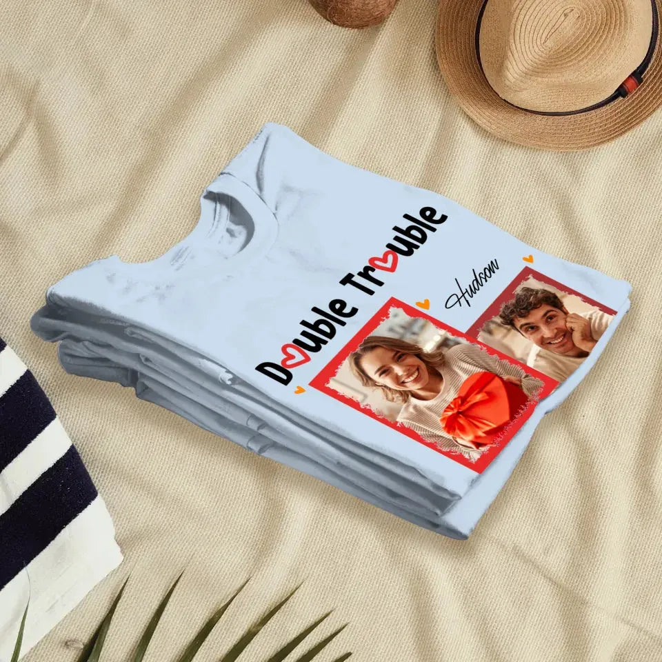 Double Trouble With Frames Photo - Personalized Gifts For Couple - Unisex T-Shirt