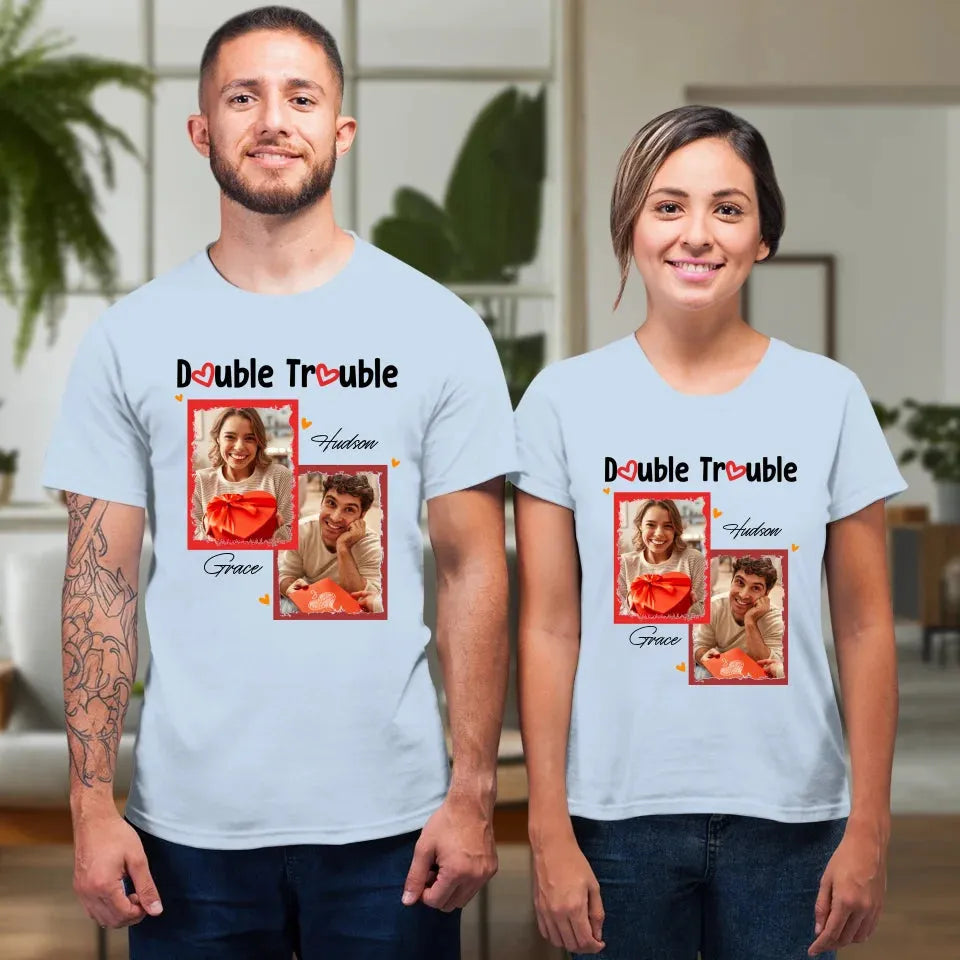 Double Trouble With Frames Photo - Personalized Gifts For Couple - Unisex T-Shirt