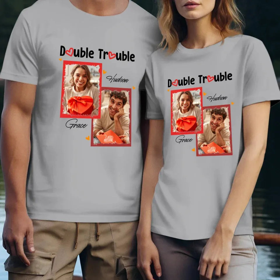 Double Trouble With Frames Photo - Personalized Gifts For Couple - Unisex T-Shirt