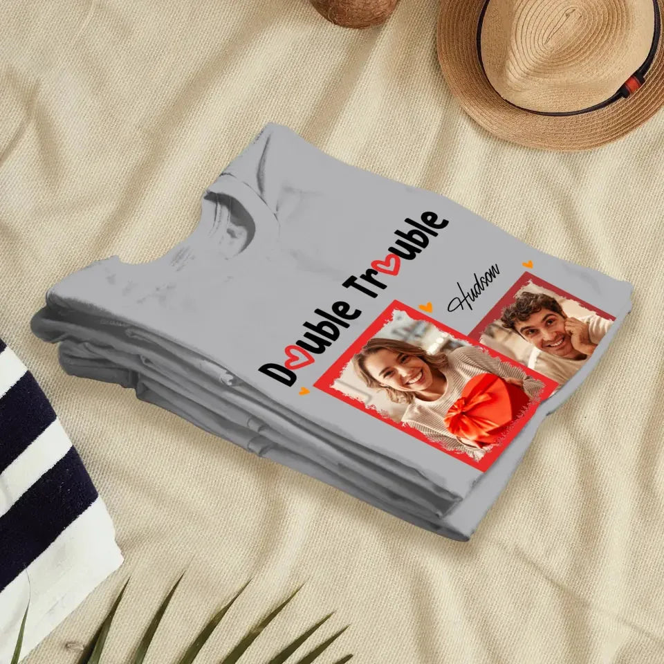 Double Trouble With Frames Photo - Personalized Gifts For Couple - Unisex T-Shirt