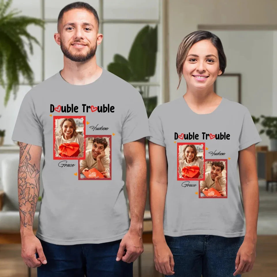 Double Trouble With Frames Photo - Personalized Gifts For Couple - Unisex T-Shirt