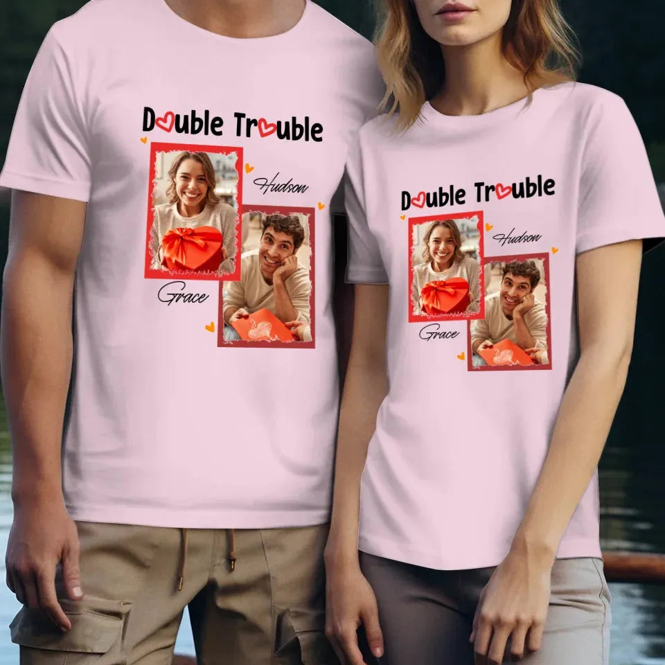 Double Trouble With Frames Photo - Personalized Gifts For Couple - Unisex T-Shirt