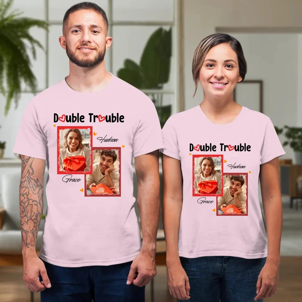 Double Trouble With Frames Photo - Personalized Gifts For Couple - Unisex T-Shirt