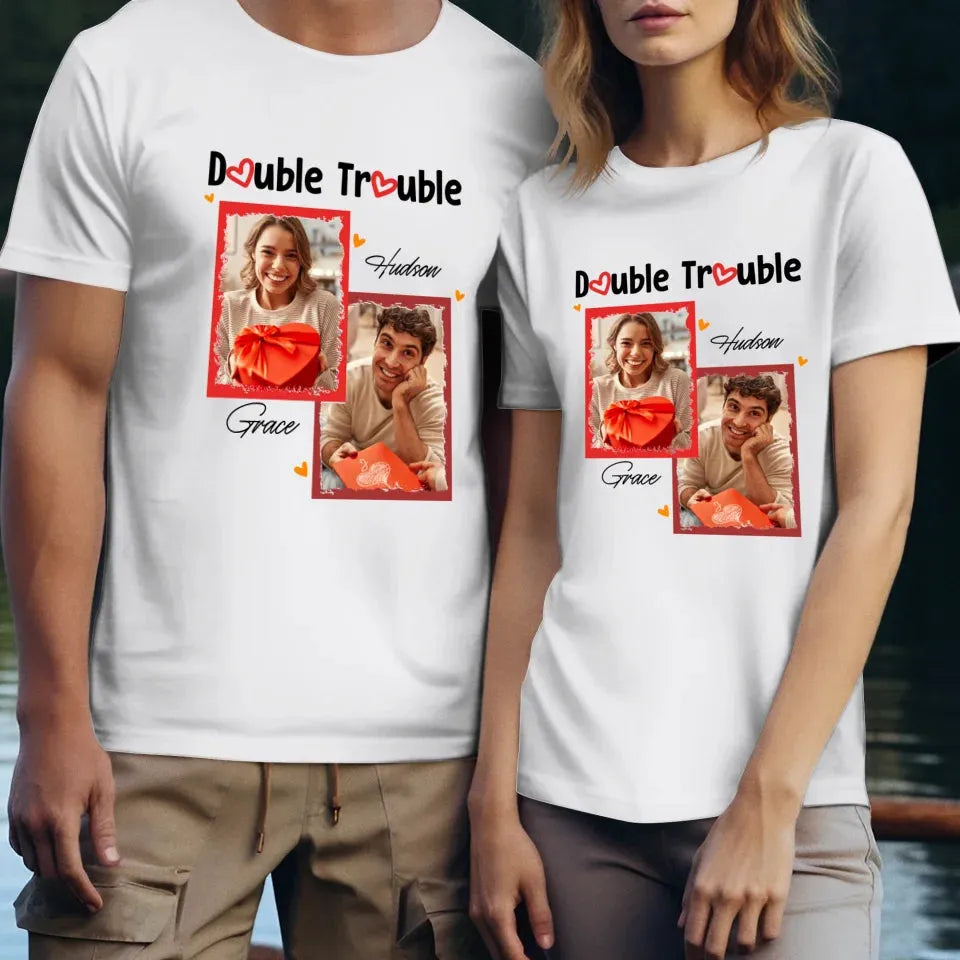 Double Trouble With Frames Photo - Personalized Gifts For Couple - Unisex T-Shirt