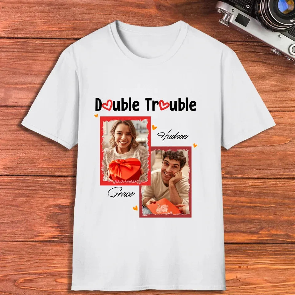 Double Trouble With Frames Photo - Personalized Gifts For Couple - Unisex T-Shirt