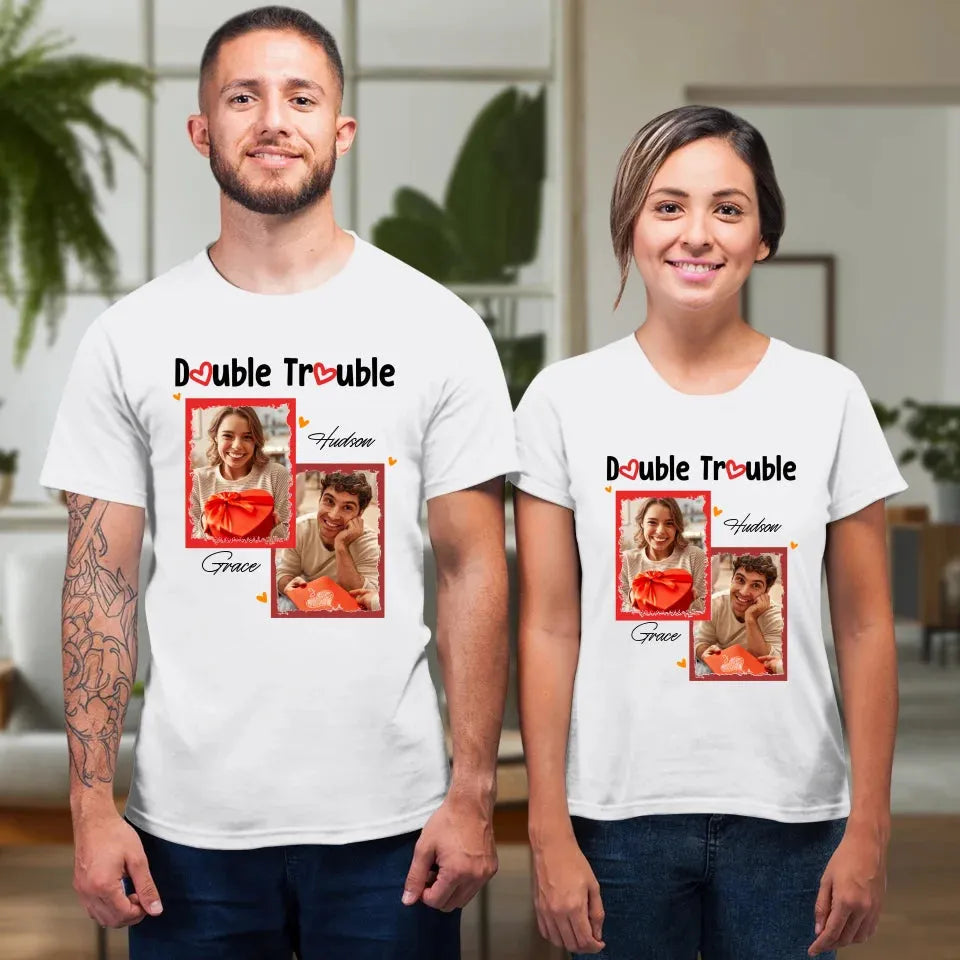 Double Trouble With Frames Photo - Personalized Gifts For Couple - Unisex T-Shirt