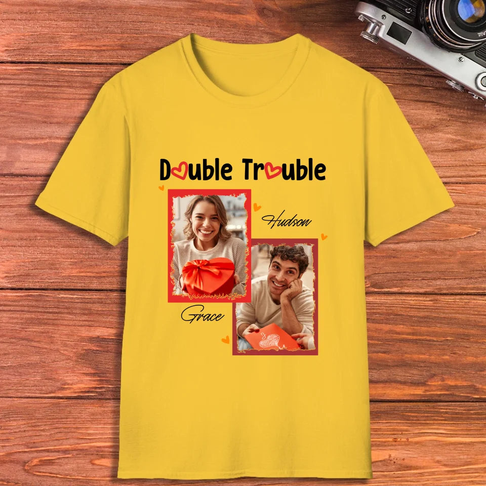 Double Trouble With Frames Photo - Personalized Gifts For Couple - Unisex T-Shirt