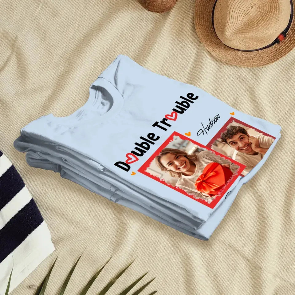 Double Trouble With Frames Photo - Personalized Gifts For Couple - Unisex T-Shirt