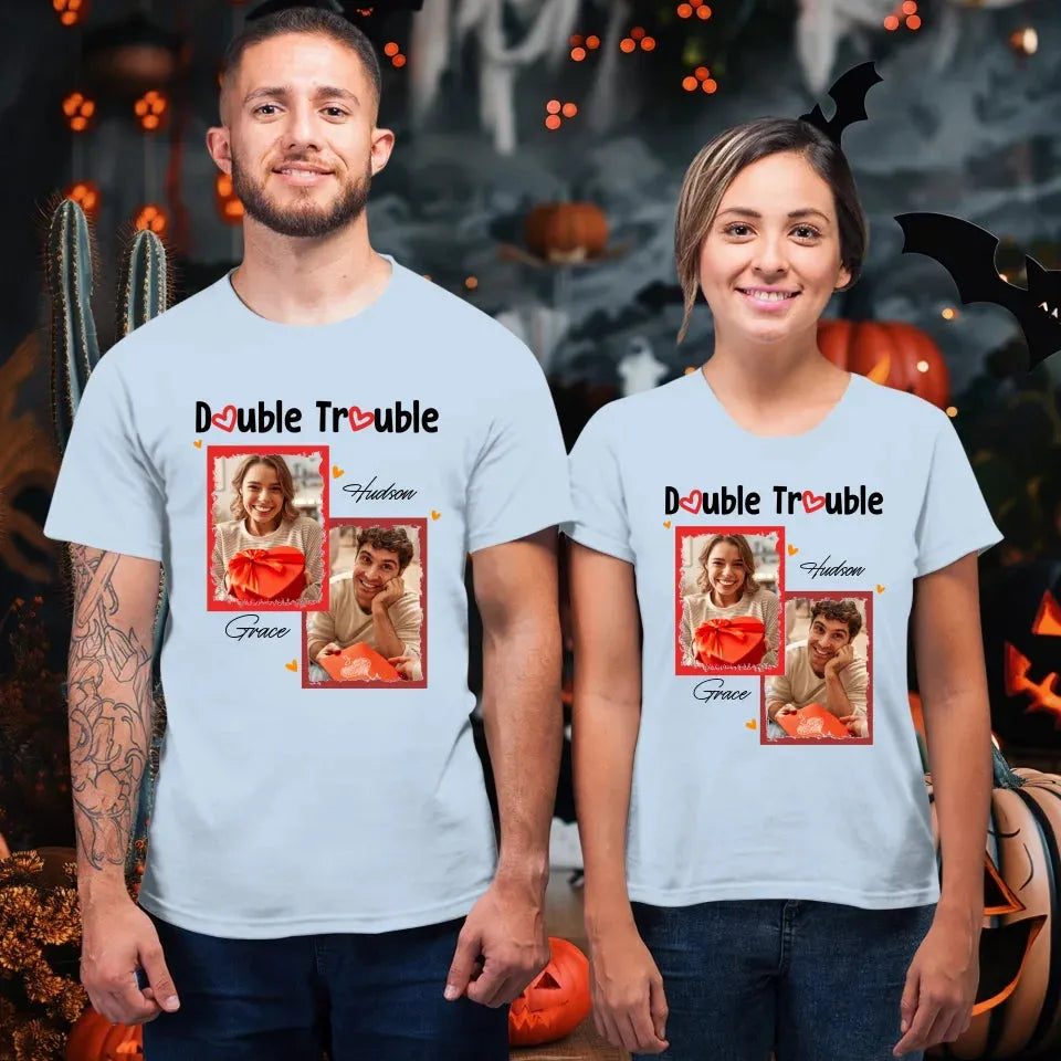 Double Trouble With Frames Photo - Personalized Gifts For Couple - Unisex T-Shirt