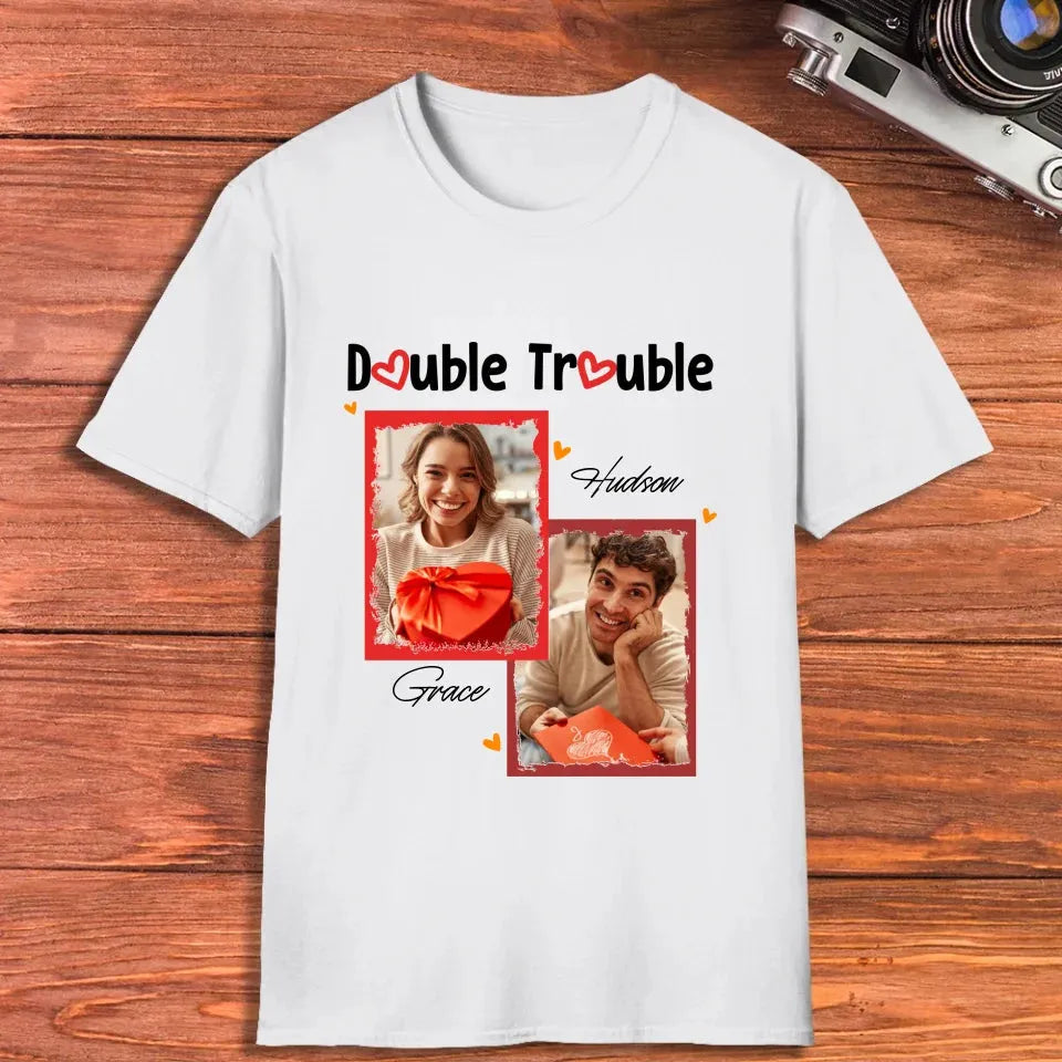 Double Trouble With Frames Photo - Personalized Gifts For Couple - Unisex T-Shirt