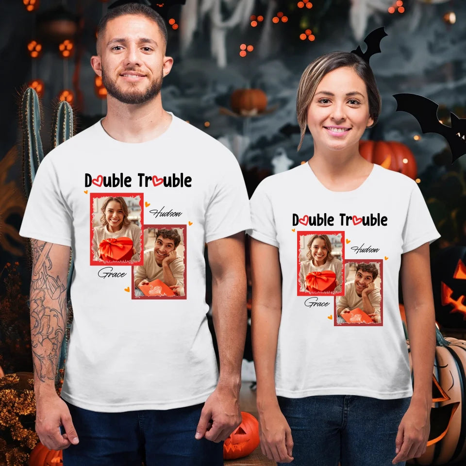 Double Trouble With Frames Photo - Personalized Gifts For Couple - Unisex T-Shirt