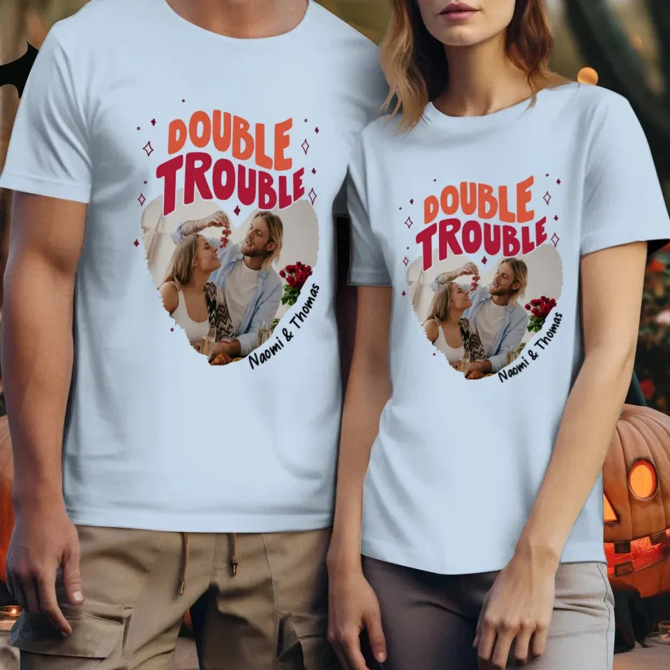 Double Trouble With Heart Frames  - Personalized Gifts For Couple - Unisex T-Shirt