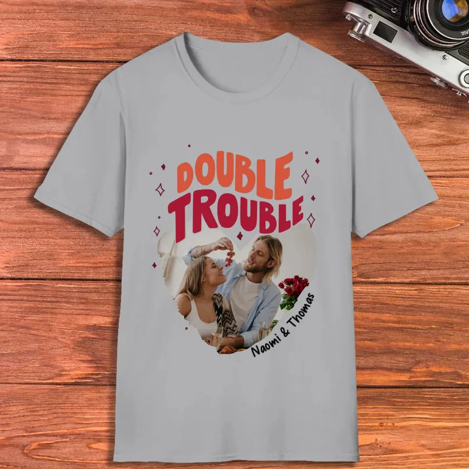 Double Trouble With Heart Frames  - Personalized Gifts For Couple - Unisex T-Shirt