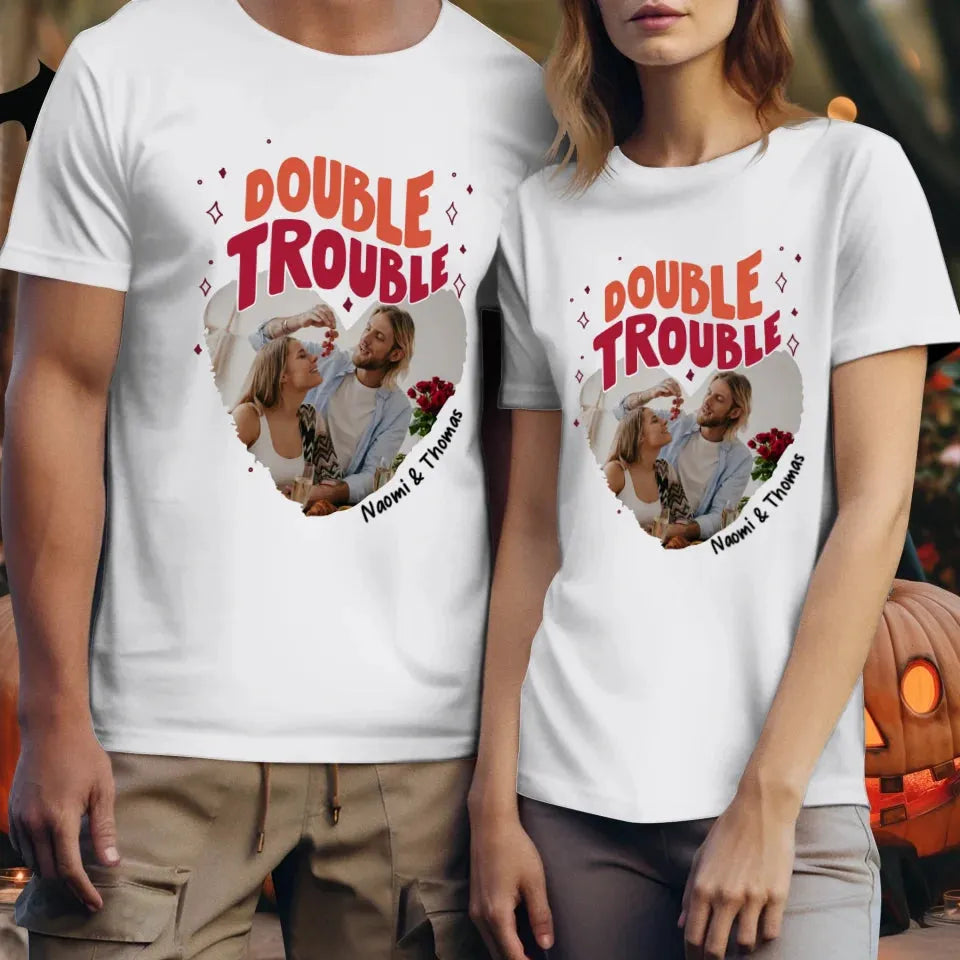 Double Trouble With Heart Frames  - Personalized Gifts For Couple - Unisex T-Shirt