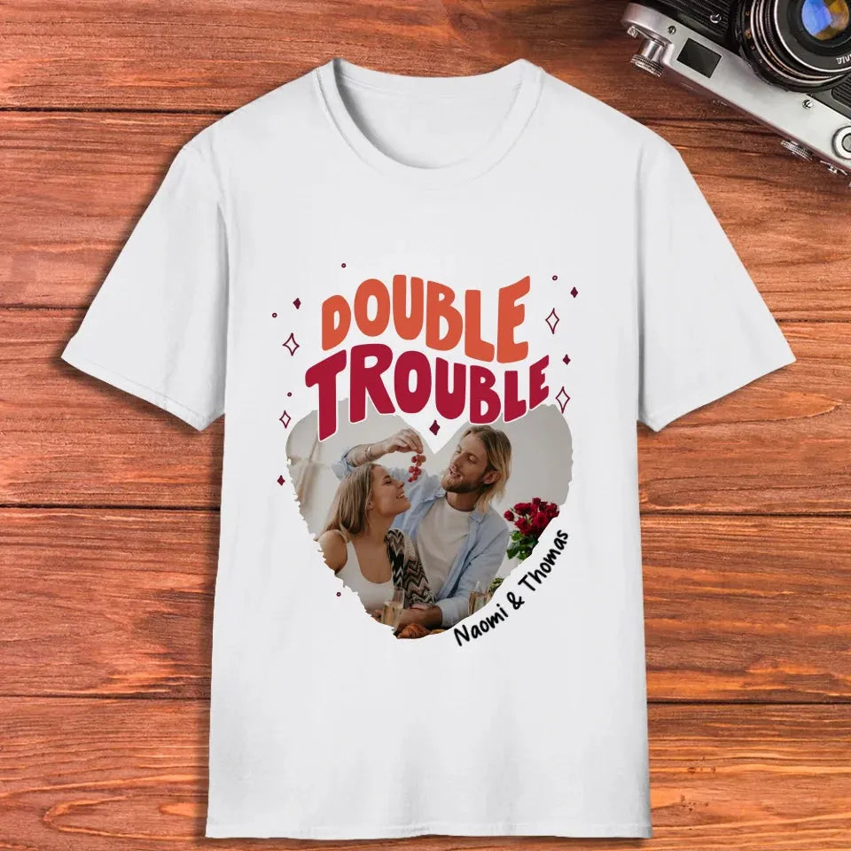 Double Trouble With Heart Frames  - Personalized Gifts For Couple - Unisex T-Shirt