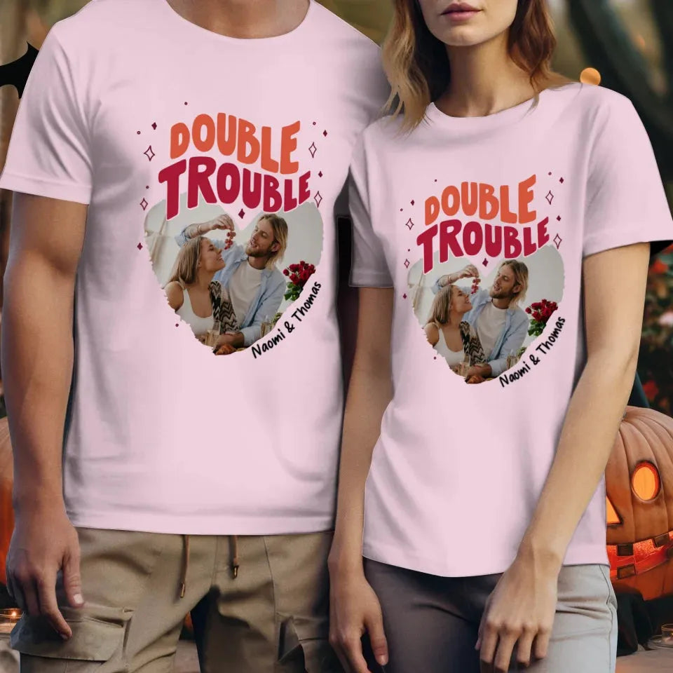 Double Trouble With Heart Frames  - Personalized Gifts For Couple - Unisex T-Shirt