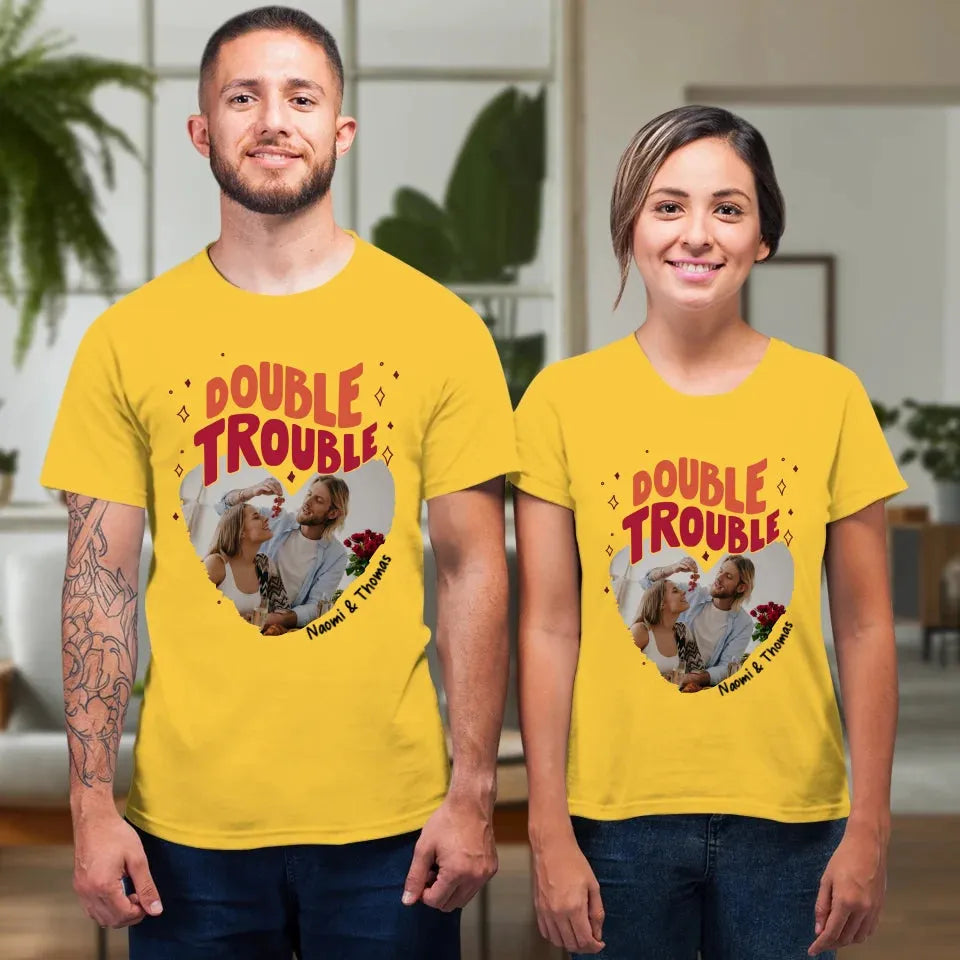 Double Trouble With Heart Frames  - Personalized Gifts For Couple - Unisex T-Shirt