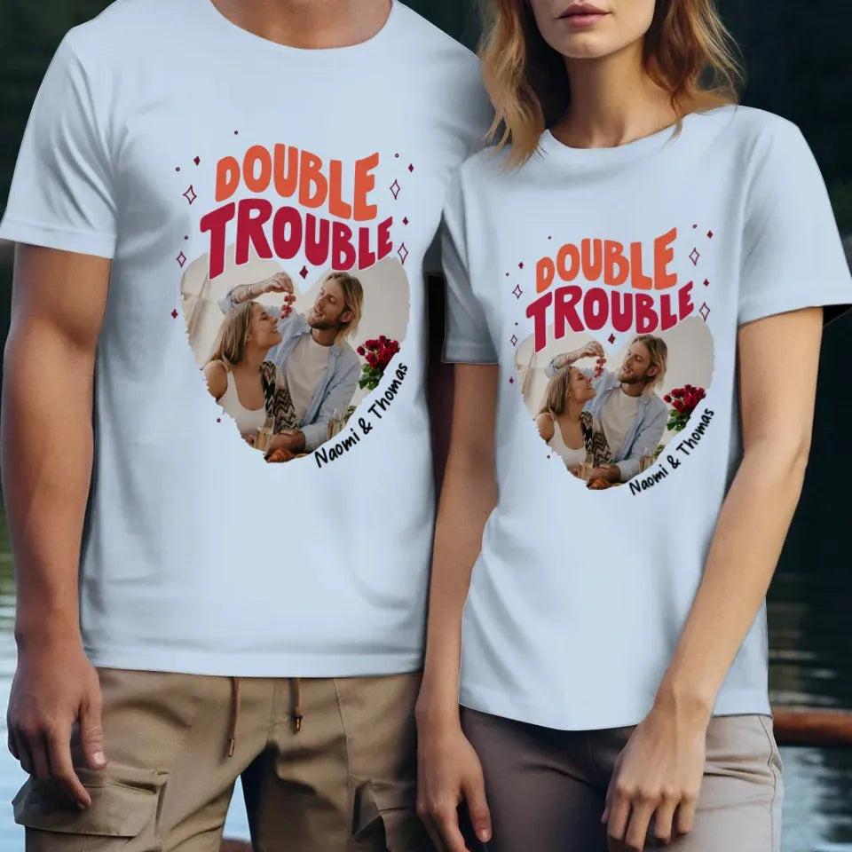 Double Trouble With Heart Frames  - Personalized Gifts For Couple - Unisex T-Shirt