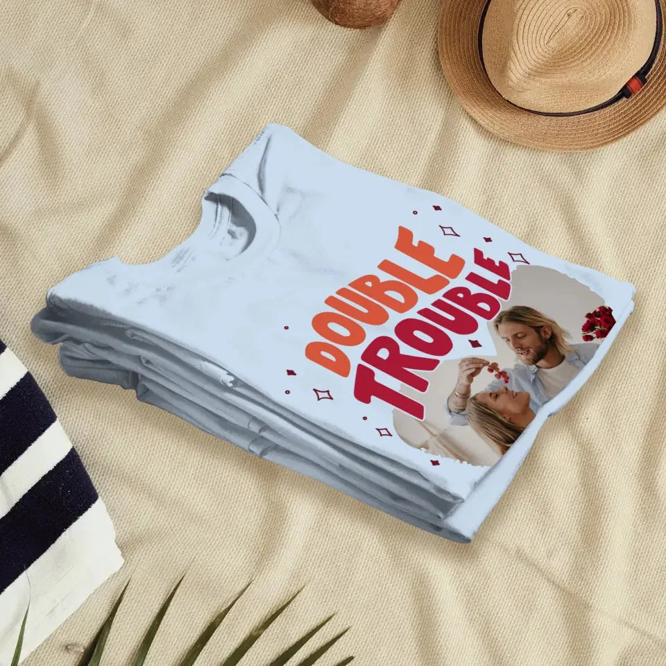 Double Trouble With Heart Frames  - Personalized Gifts For Couple - Unisex T-Shirt