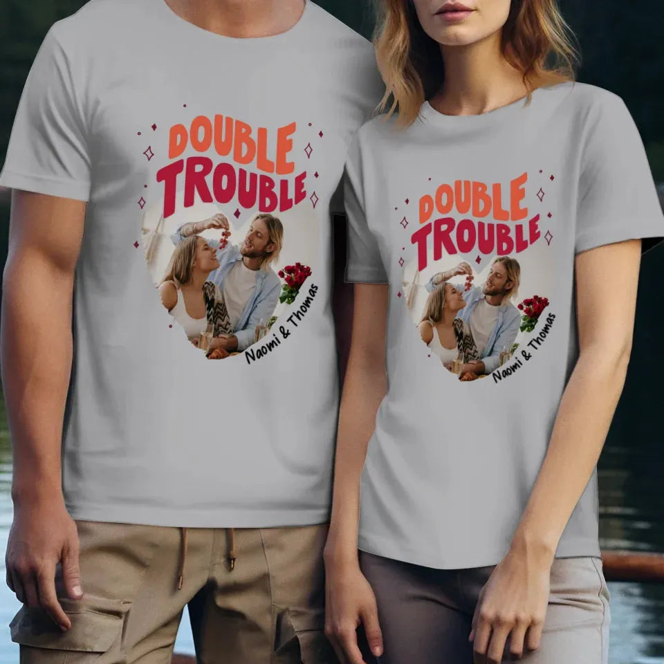 Double Trouble With Heart Frames  - Personalized Gifts For Couple - Unisex T-Shirt