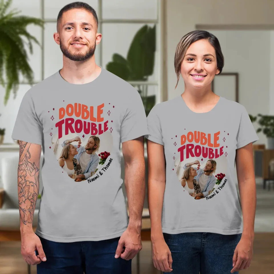 Double Trouble With Heart Frames  - Personalized Gifts For Couple - Unisex T-Shirt