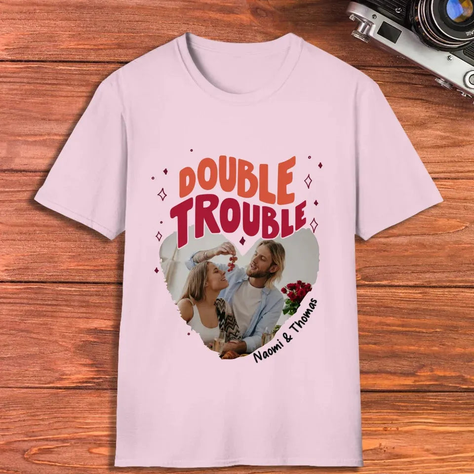 Double Trouble With Heart Frames  - Personalized Gifts For Couple - Unisex T-Shirt