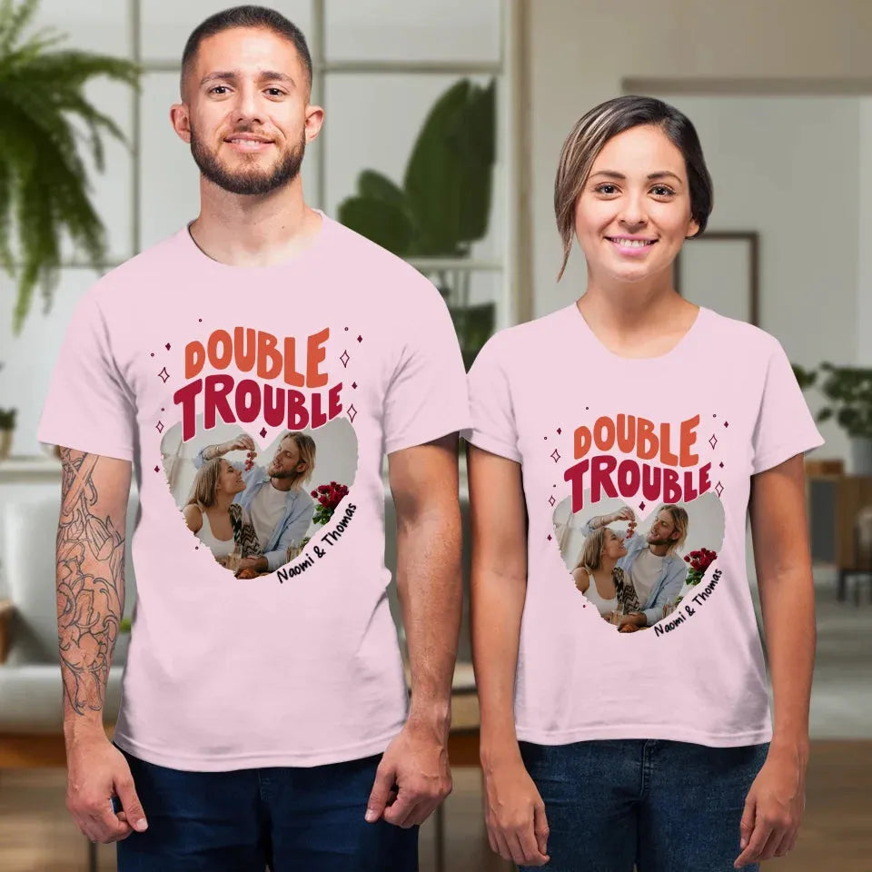 Double Trouble With Heart Frames  - Personalized Gifts For Couple - Unisex T-Shirt