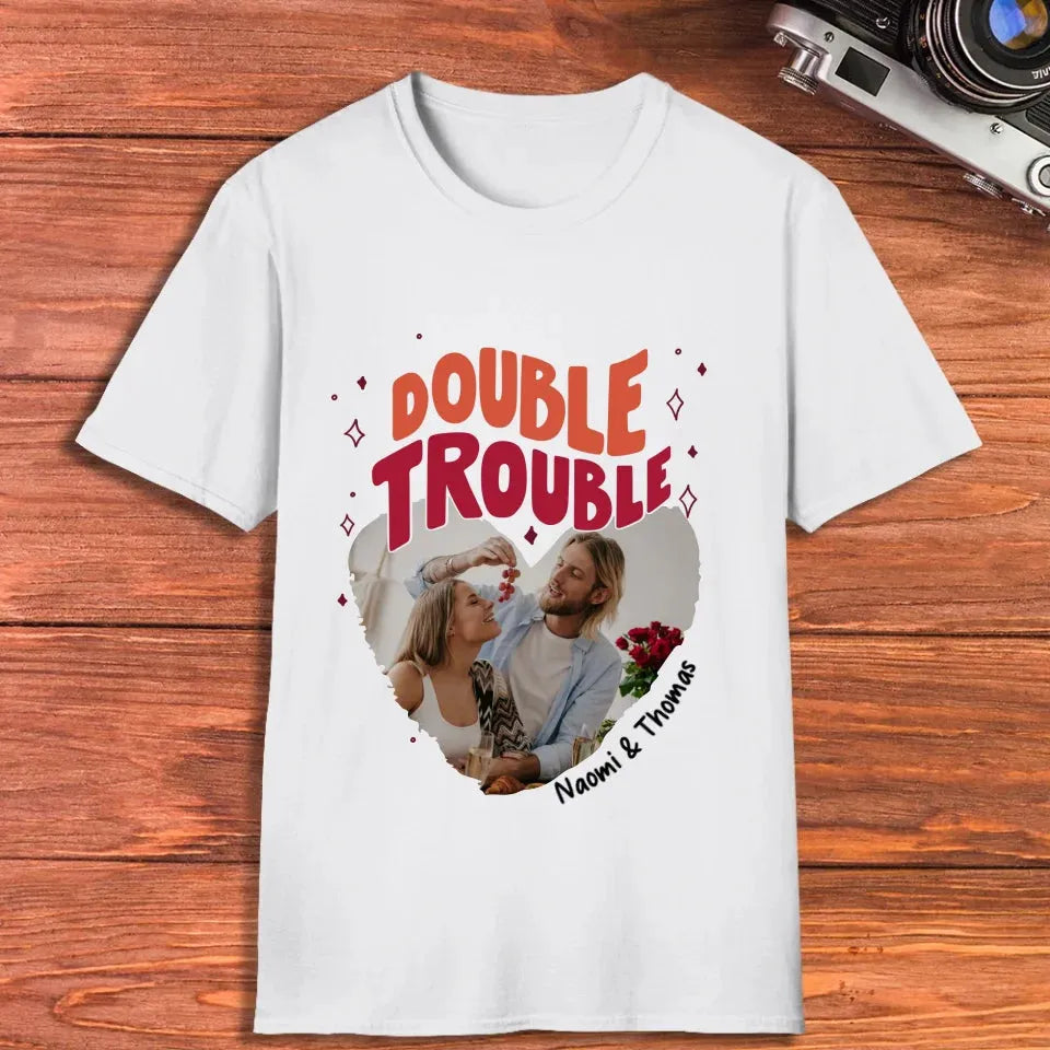 Double Trouble With Heart Frames  - Personalized Gifts For Couple - Unisex T-Shirt