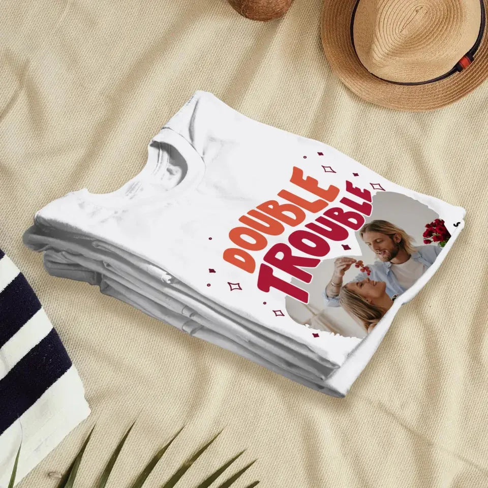 Double Trouble With Heart Frames  - Personalized Gifts For Couple - Unisex T-Shirt