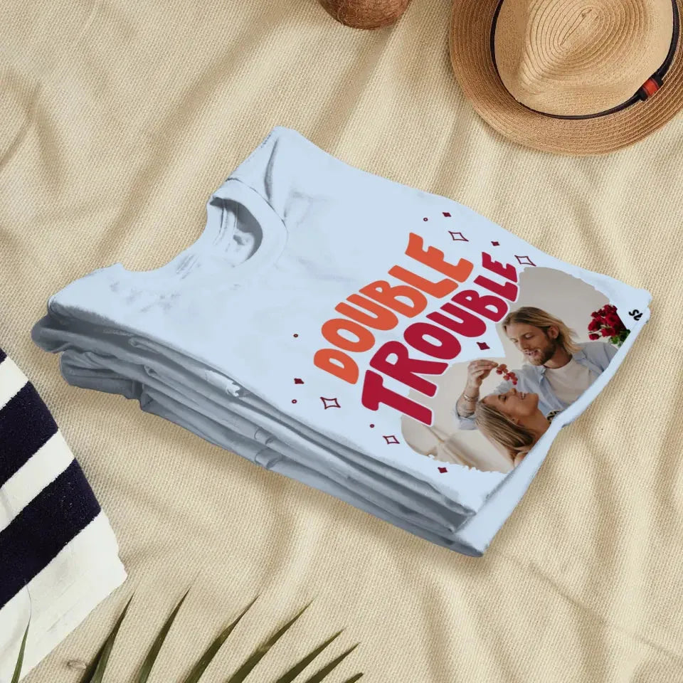 Double Trouble With Heart Frames  - Personalized Gifts For Couple - Unisex T-Shirt