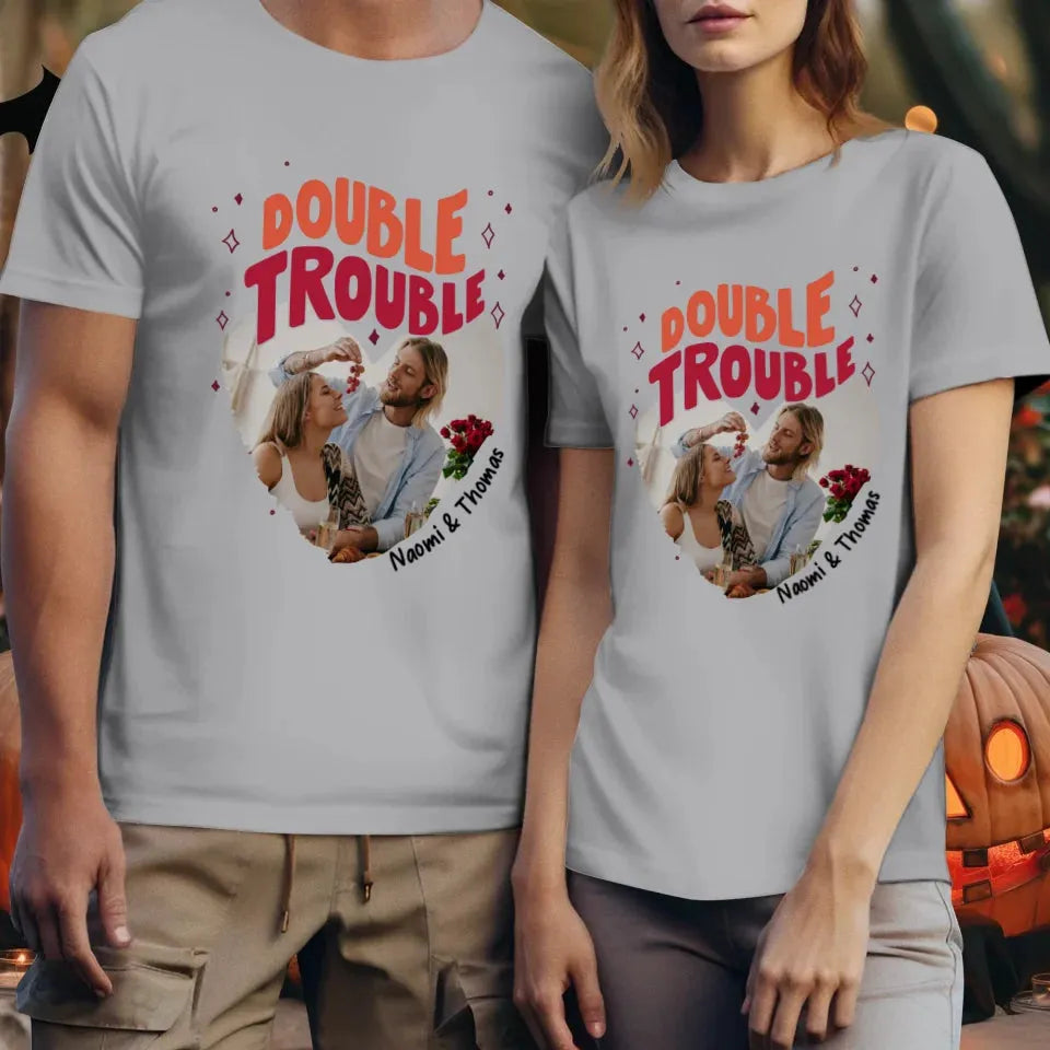 Double Trouble With Heart Frames  - Personalized Gifts For Couple - Unisex T-Shirt