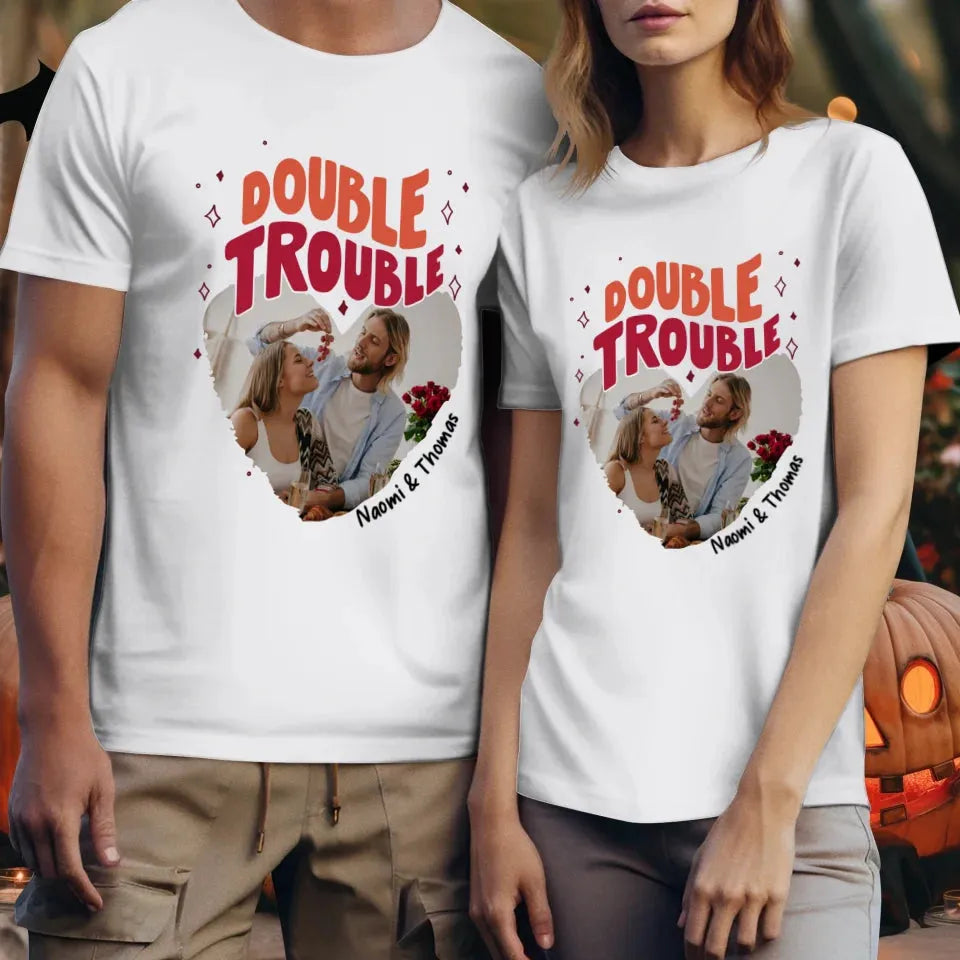 Double Trouble With Heart Frames  - Personalized Gifts For Couple - Unisex T-Shirt