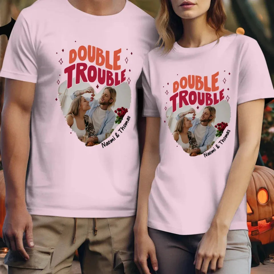 Double Trouble With Heart Frames  - Personalized Gifts For Couple - Unisex T-Shirt