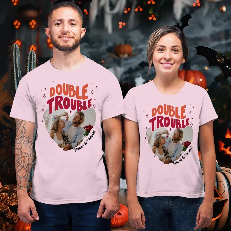 Double Trouble With Heart Frames  - Personalized Gifts For Couple - Unisex T-Shirt