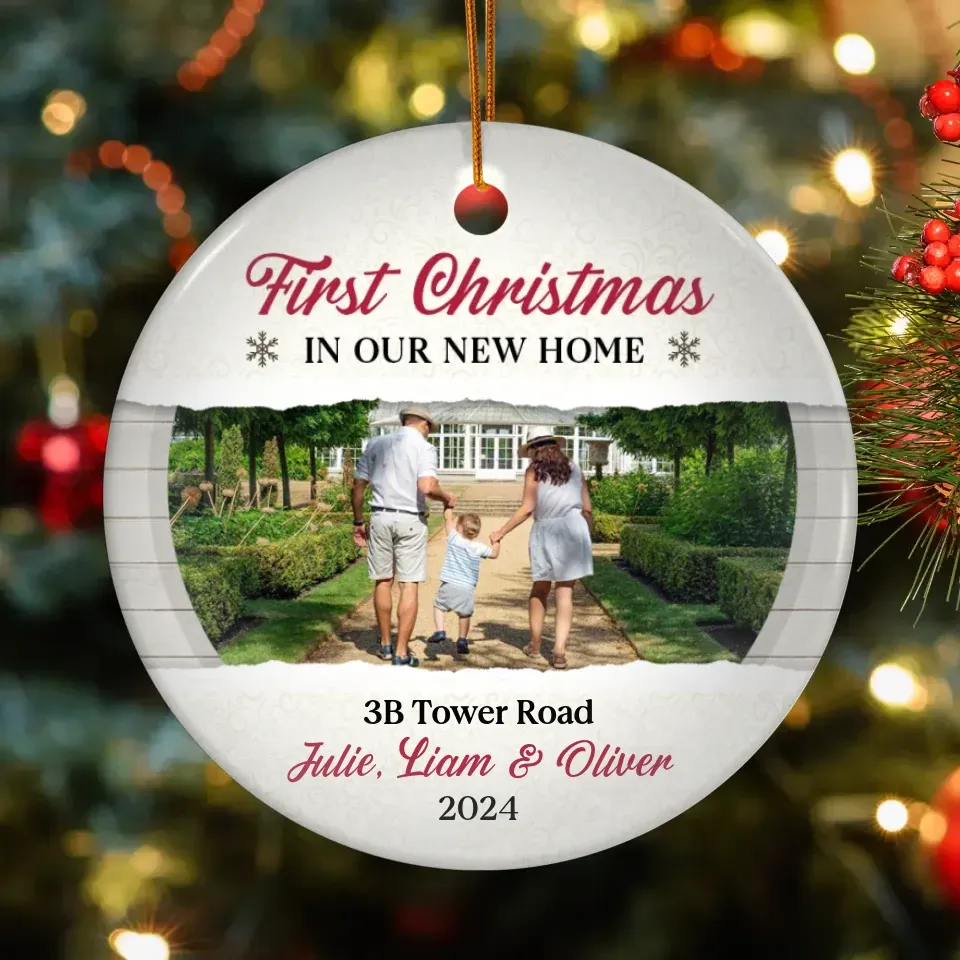 Custom Photo First Christmas In Our New Home - Personalized Gifts For Couple - Ornament