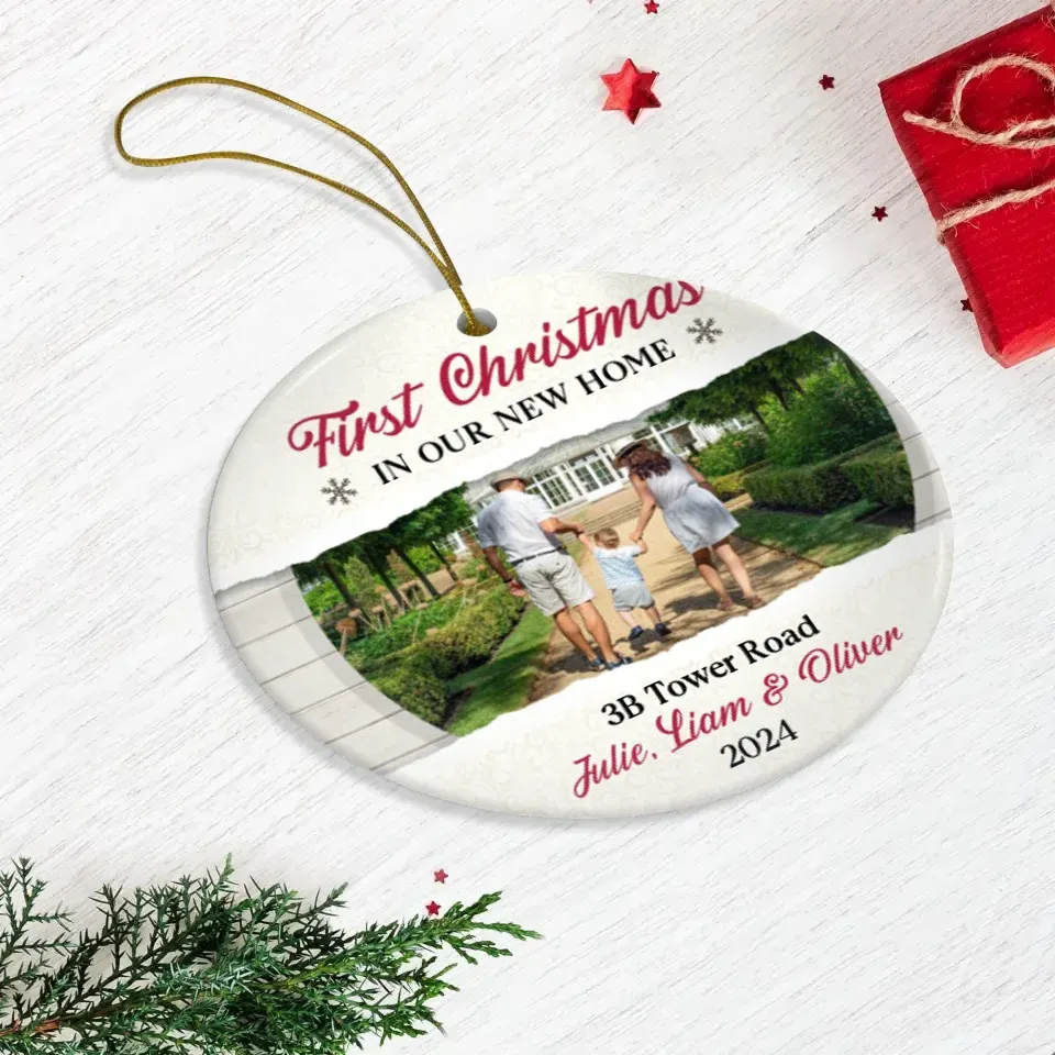 Custom Photo First Christmas In Our New Home - Personalized Gifts For Couple - Ornament