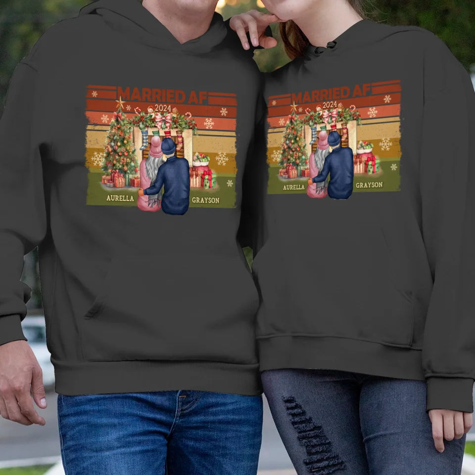 Married AF Christmas Together - Custom Name - Personalized Gift For Couple - Unisex Hoodie