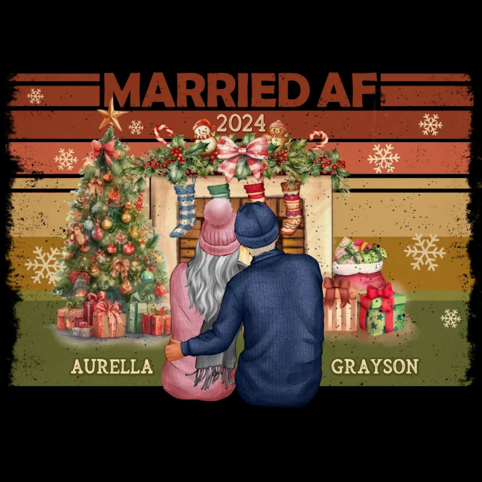 Married AF Christmas Together - Custom Name - Personalized Gift For Couple - Unisex Hoodie