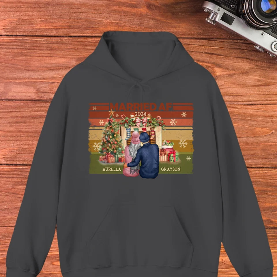 Married AF Christmas Together - Custom Name - Personalized Gift For Couple - Unisex Hoodie