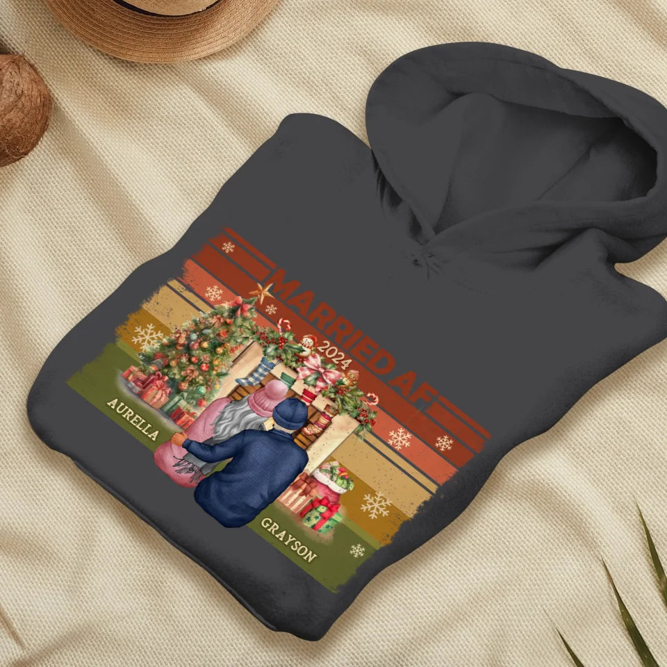 Married AF Christmas Together - Custom Name - Personalized Gift For Couple - Unisex Hoodie