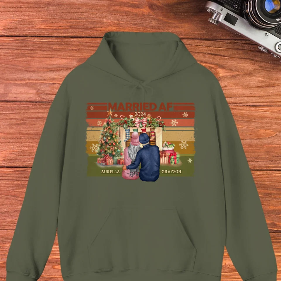 Married AF Christmas Together - Custom Name - Personalized Gift For Couple - Unisex Hoodie