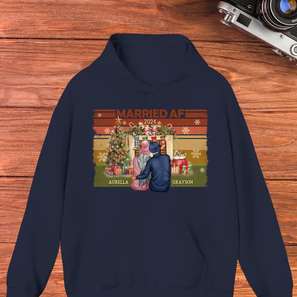 Married AF Christmas Together - Custom Name - Personalized Gift For Couple - Unisex Hoodie