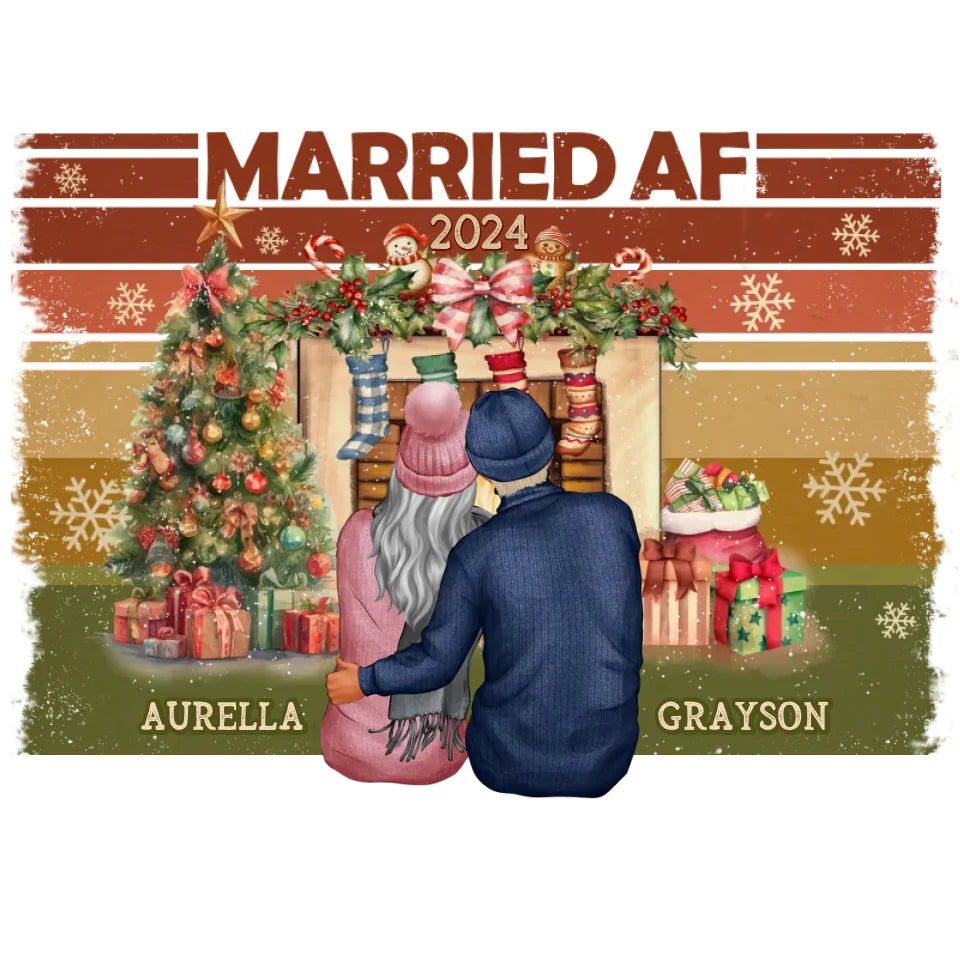 Married AF Christmas Together - Custom Name - Personalized Gift For Couple - Unisex Hoodie