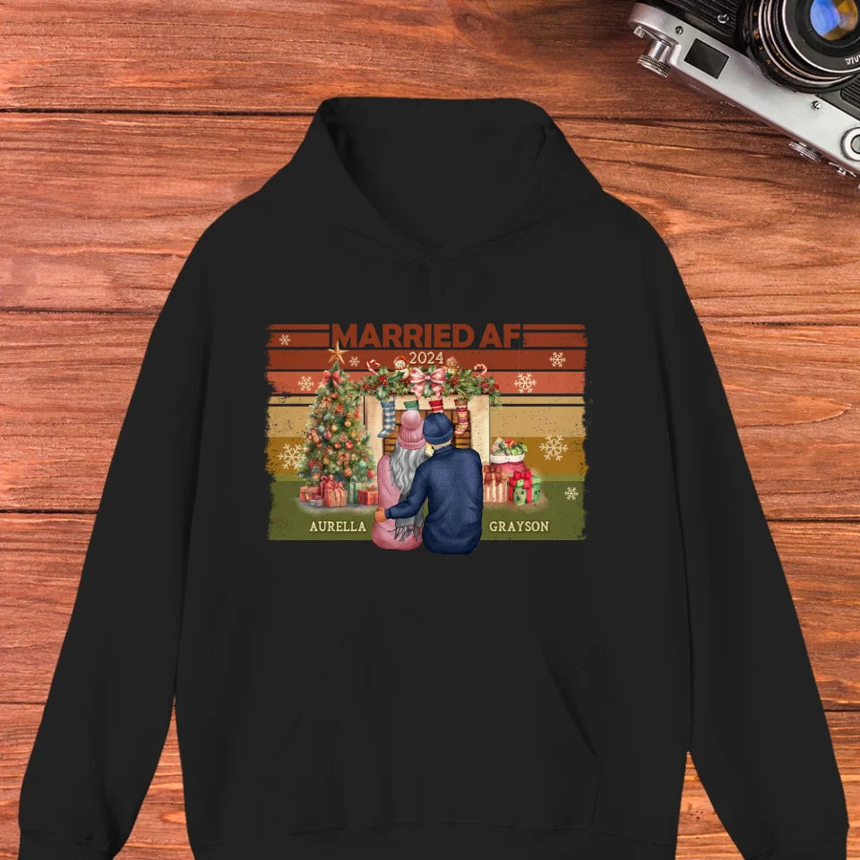 Married AF Christmas Together - Custom Name - Personalized Gift For Couple - Unisex Hoodie