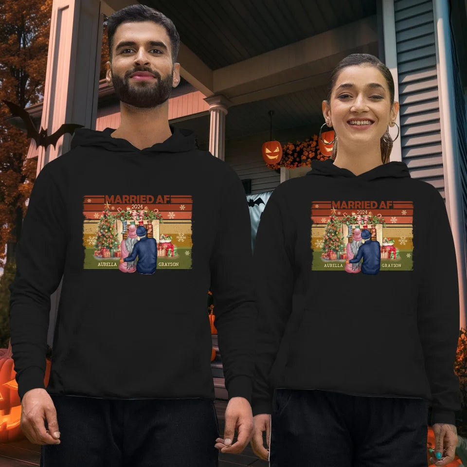 Married AF Christmas Together - Custom Name - Personalized Gift For Couple - Unisex Hoodie