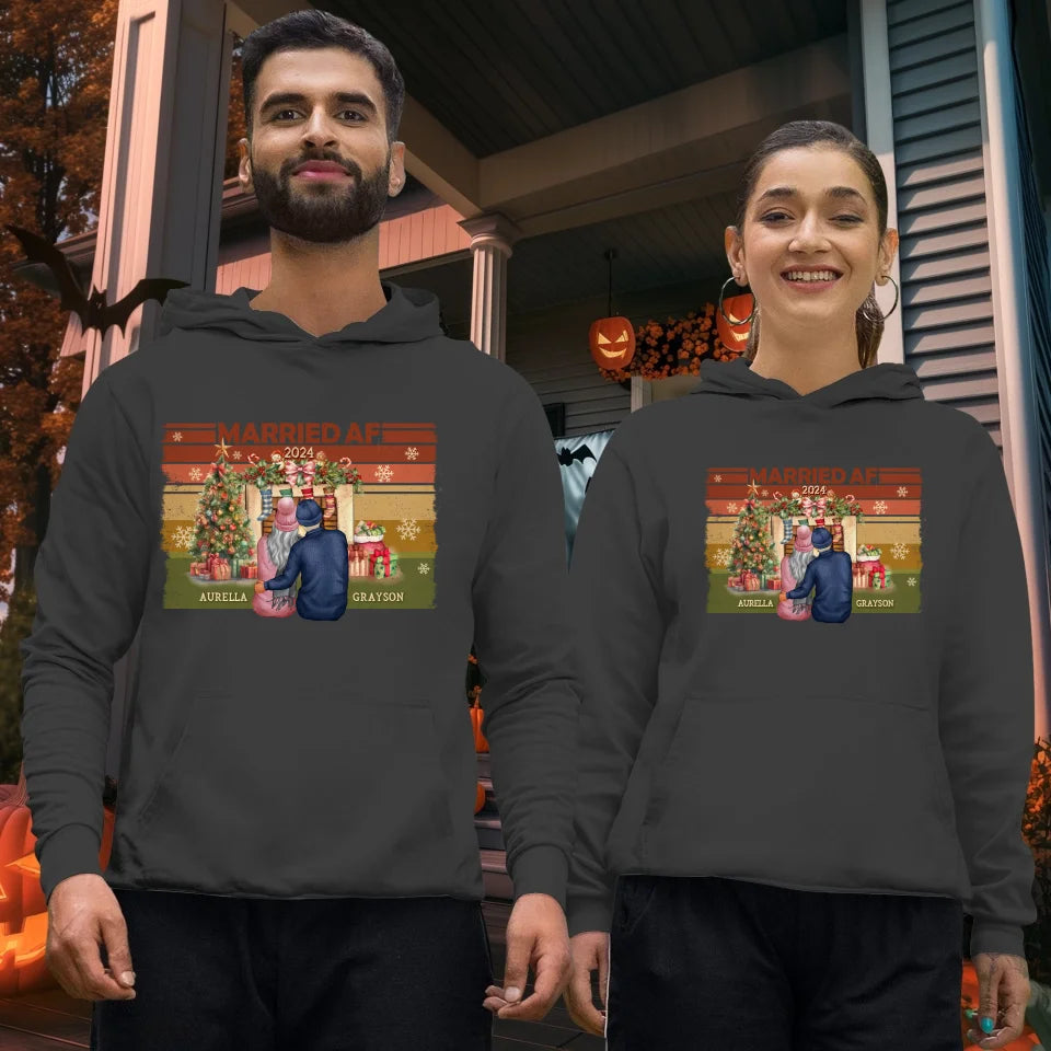 Married AF Christmas Together - Custom Name - Personalized Gift For Couple - Unisex Hoodie