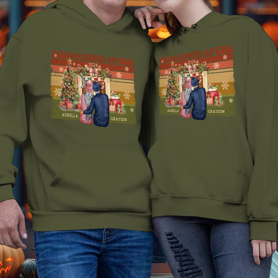 Married AF Christmas Together - Custom Name - Personalized Gift For Couple - Unisex Hoodie